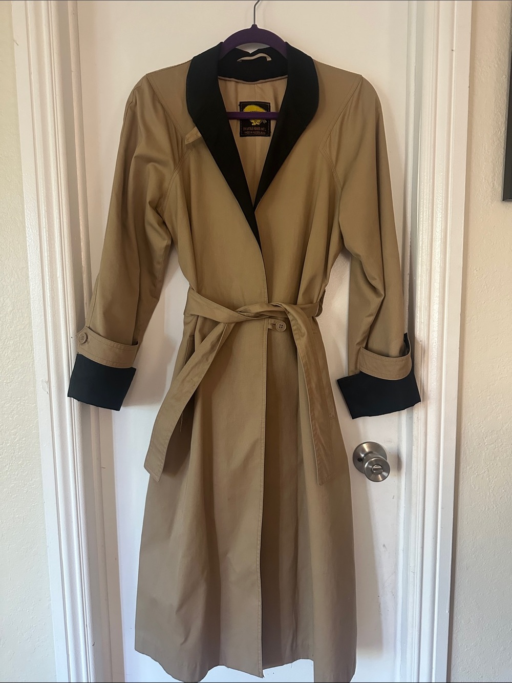Classic Tan Trench Coat with Black Trim